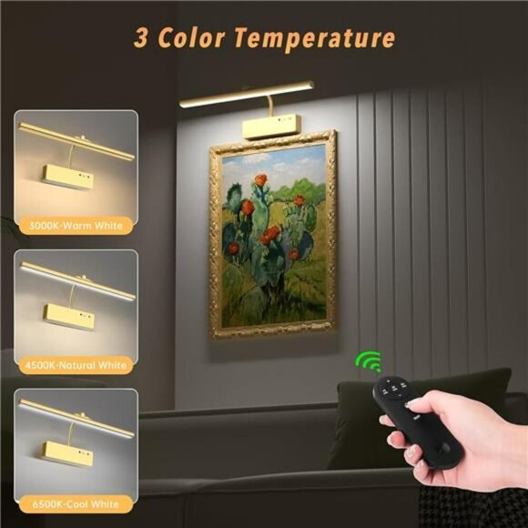 Wireless Picture Light with Remote Rechargeable Wall Art Display Lamp Gold - Picture 3 of 7